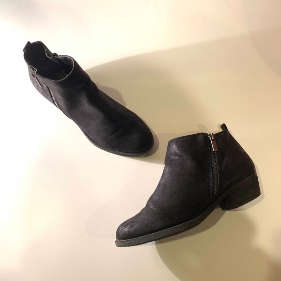 Carlos Santana 7.5 Brie Black Suede Ankle Boots Booties Block Heel Zip Boho - Picture 2 of 13